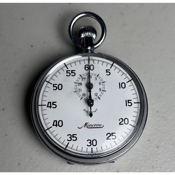 Vintage Swiss Minerva Stopwatch With Split Timer Nickel Chromium Case Engraved - Picture 3 of 13